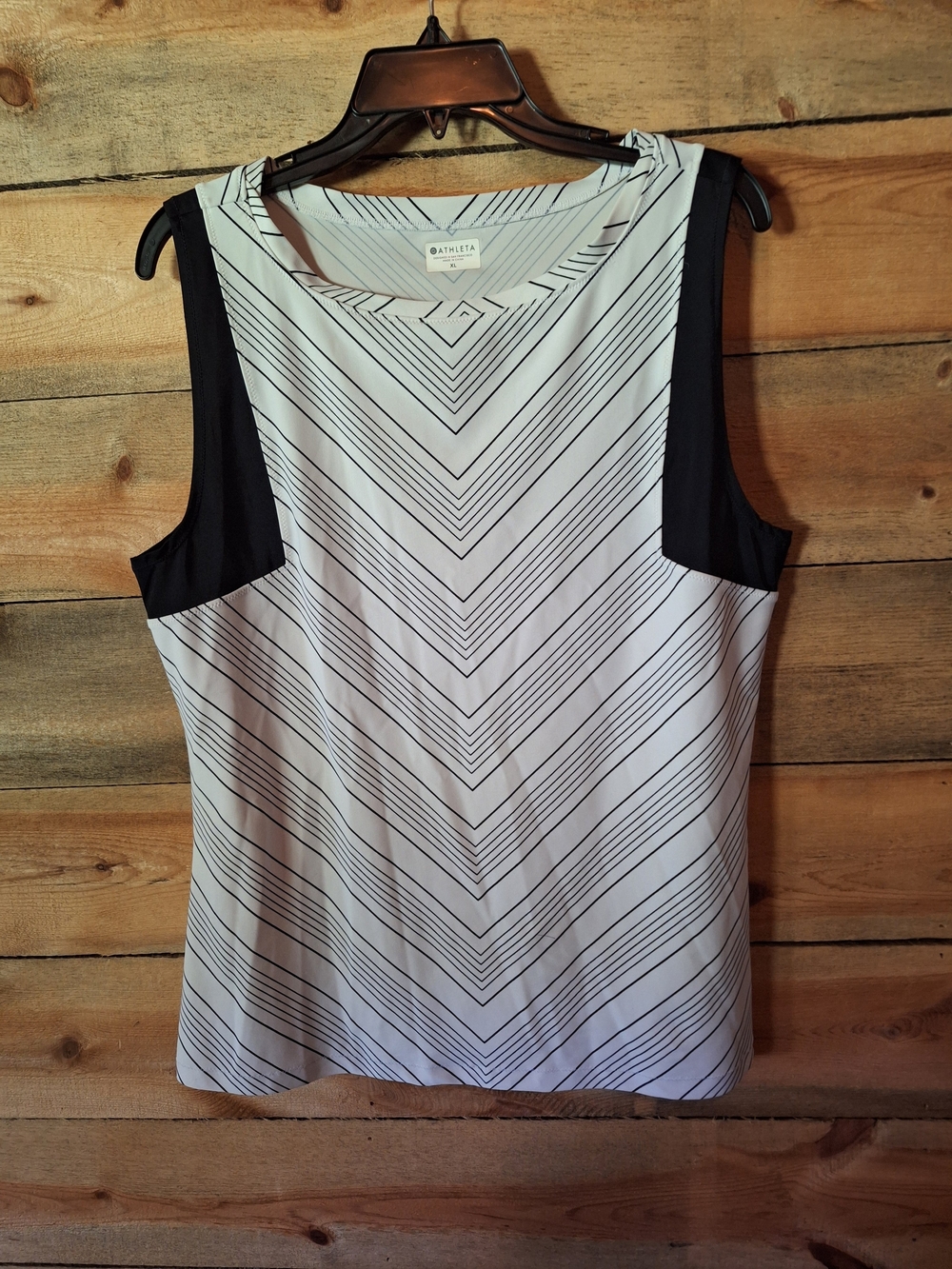 Athleta White Swim Top with Black Chevron Lines